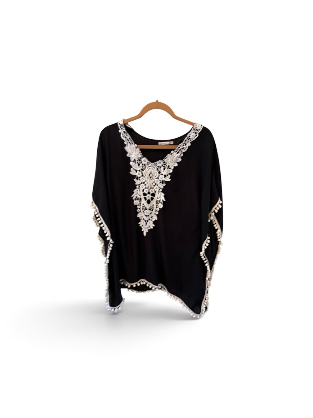 Women’s Black Beach Coverup with White Lace Trim